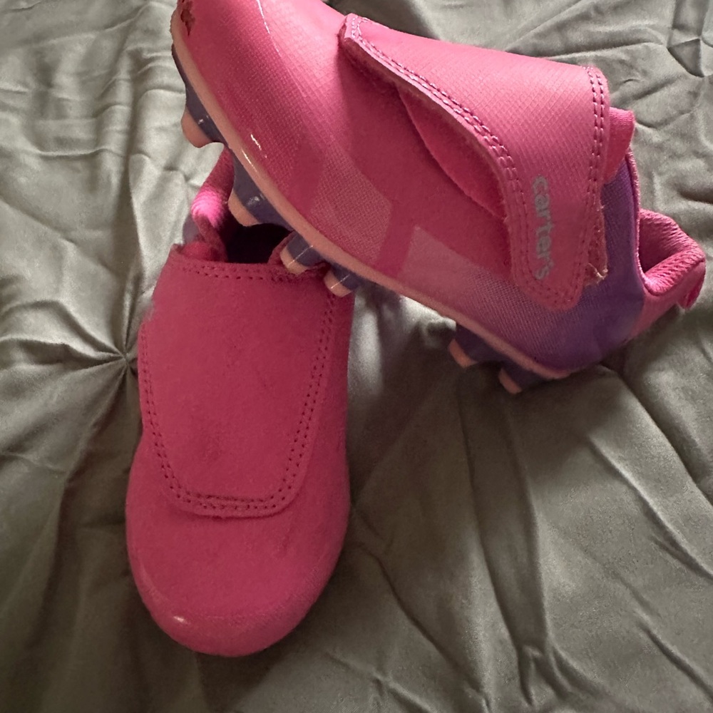 Carter's Bright Pink Kids Cleats with Purple Accents
